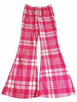 Zvonové kalhoty růžovo-bílé kostkované secondhand Zvonové kalhoty růžovo-bílé kostkované secondhand