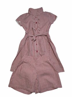 set červenobílé kostkované šaty + kraťasy pro holky secondhand 