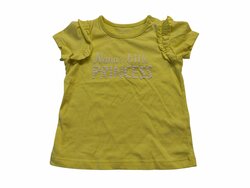 Žluté triko s volánky a nápisem pro holky secondhand Nutmeg Žluté triko s volánky a nápisem pro holky secondhand Nutmeg