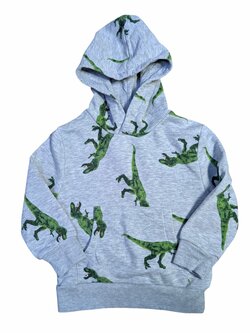 Šedá mikina s dinosaury s kapucí secondhand JEFF&CO