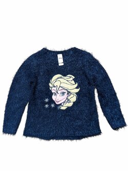 Modrý chlupatý svetr Elsa Ledové království secondhand Disney