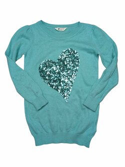 Tyrkysový svetr se srdíčkem pro holky secondhand H&M