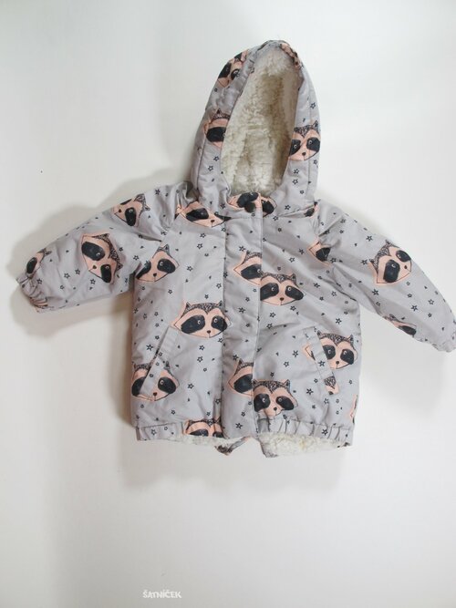 Zimní šedá bunda s obrázky pro holky secondhand