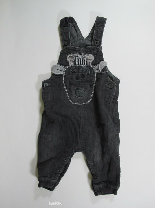 Tmavé džínové kalhoty s laclem  secondhand