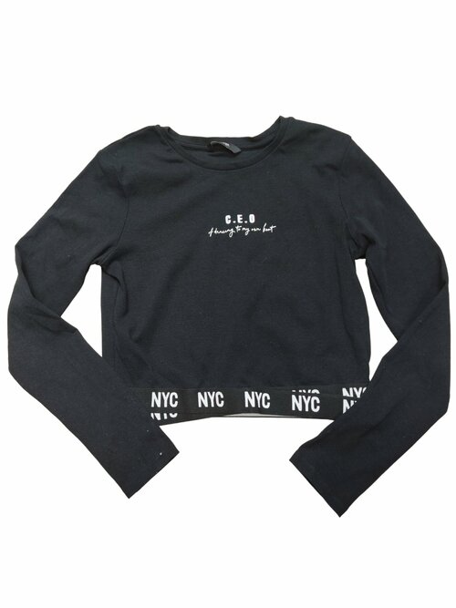 Crop mikina černá s nápisem pro holky secondhand