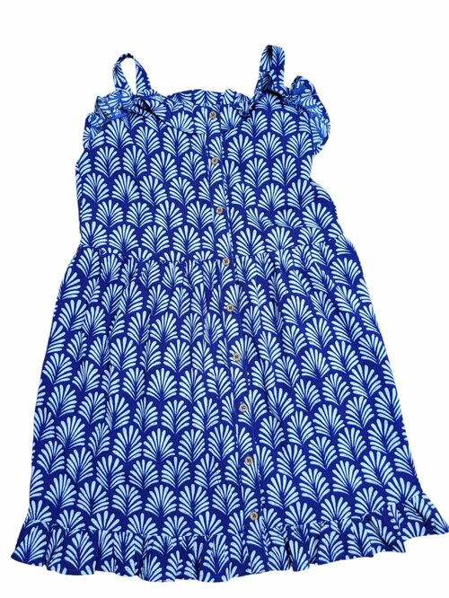 Šaty na ramínkách s knoflíky modré s bílým vzorem secondhand