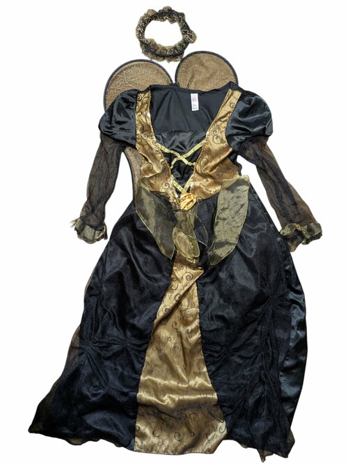 Černo zlaté šaty s křídly a čelenkou pro holky secondhand TU