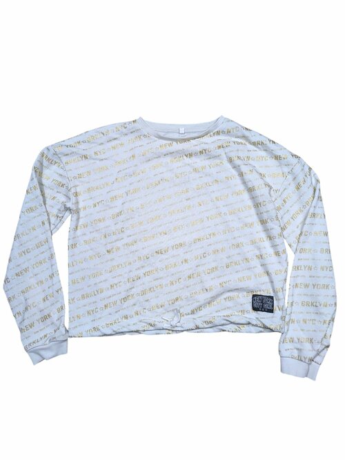 Bílá mikina slabá se zlatými nápisy pro holky secondhand C&A