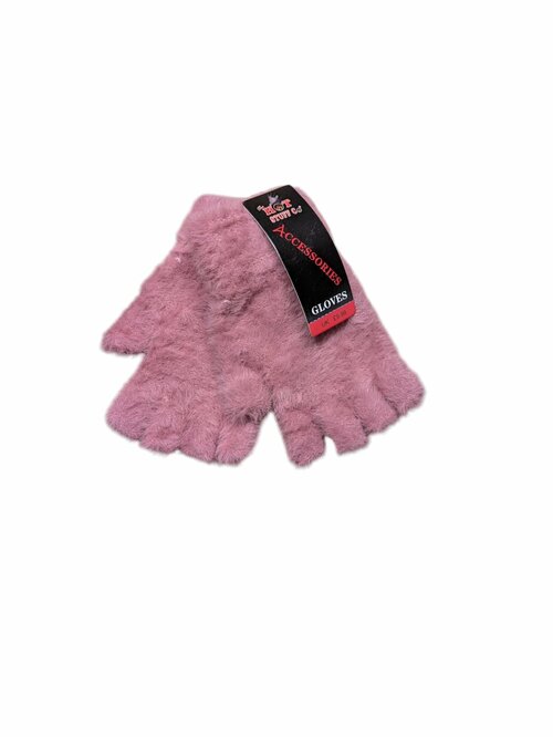 Růžové rukavice chlupaté bez prstů pro holky outlet