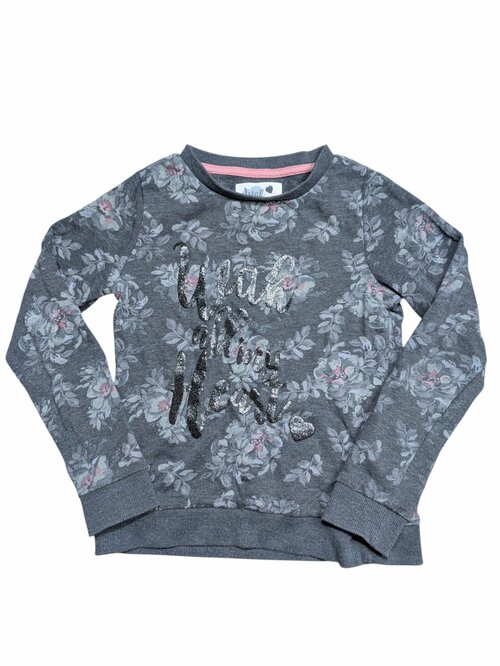 Šedá kytkovaná mikina s nápisem pro holky secondhand PocoPiano