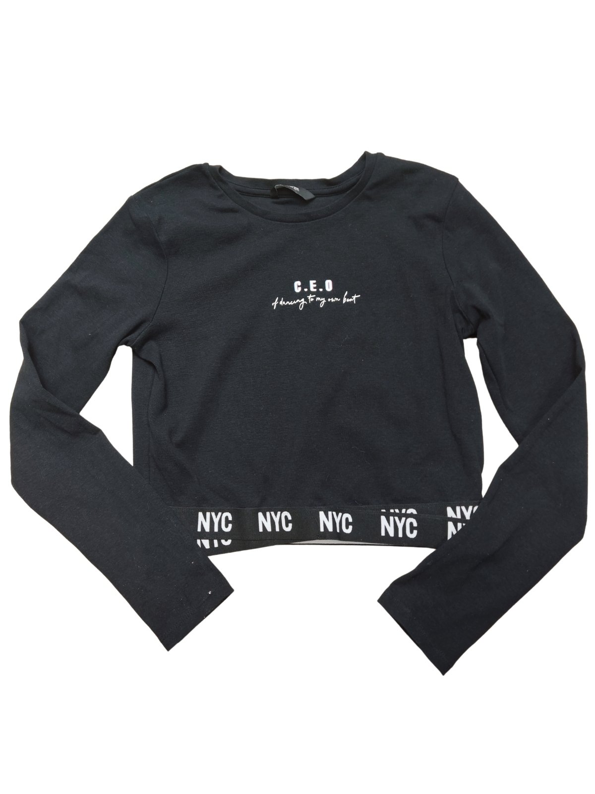 Crop mikina černá s nápisem pro holky secondhand