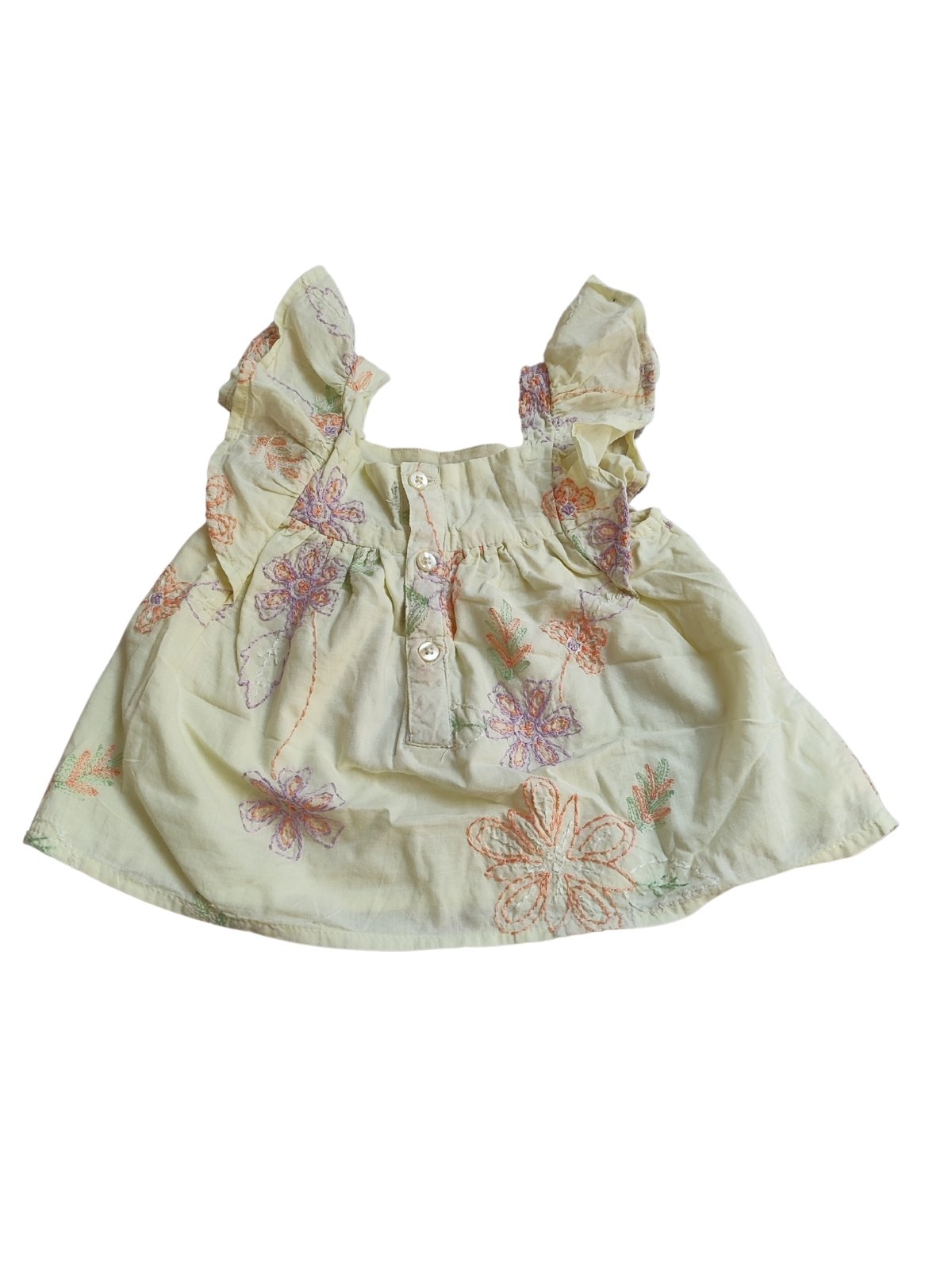 Žluté šaty s volánky a vyšitými květinami secondhand Primark