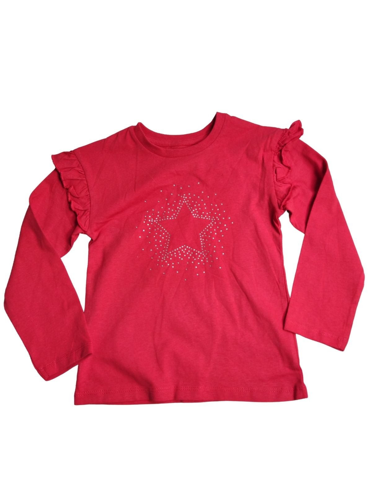 Červené triko s volánky dlouhý rukáv pro holky outlet Nutmeg