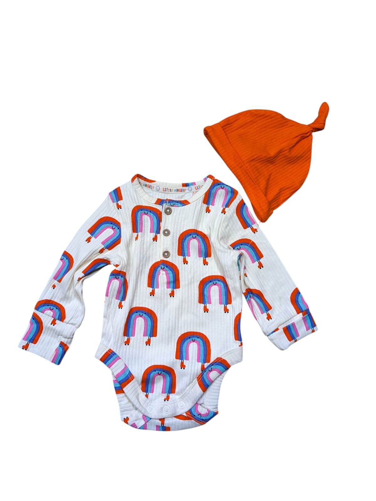 Set body s duhou a oranžová čepička pro holky outlet