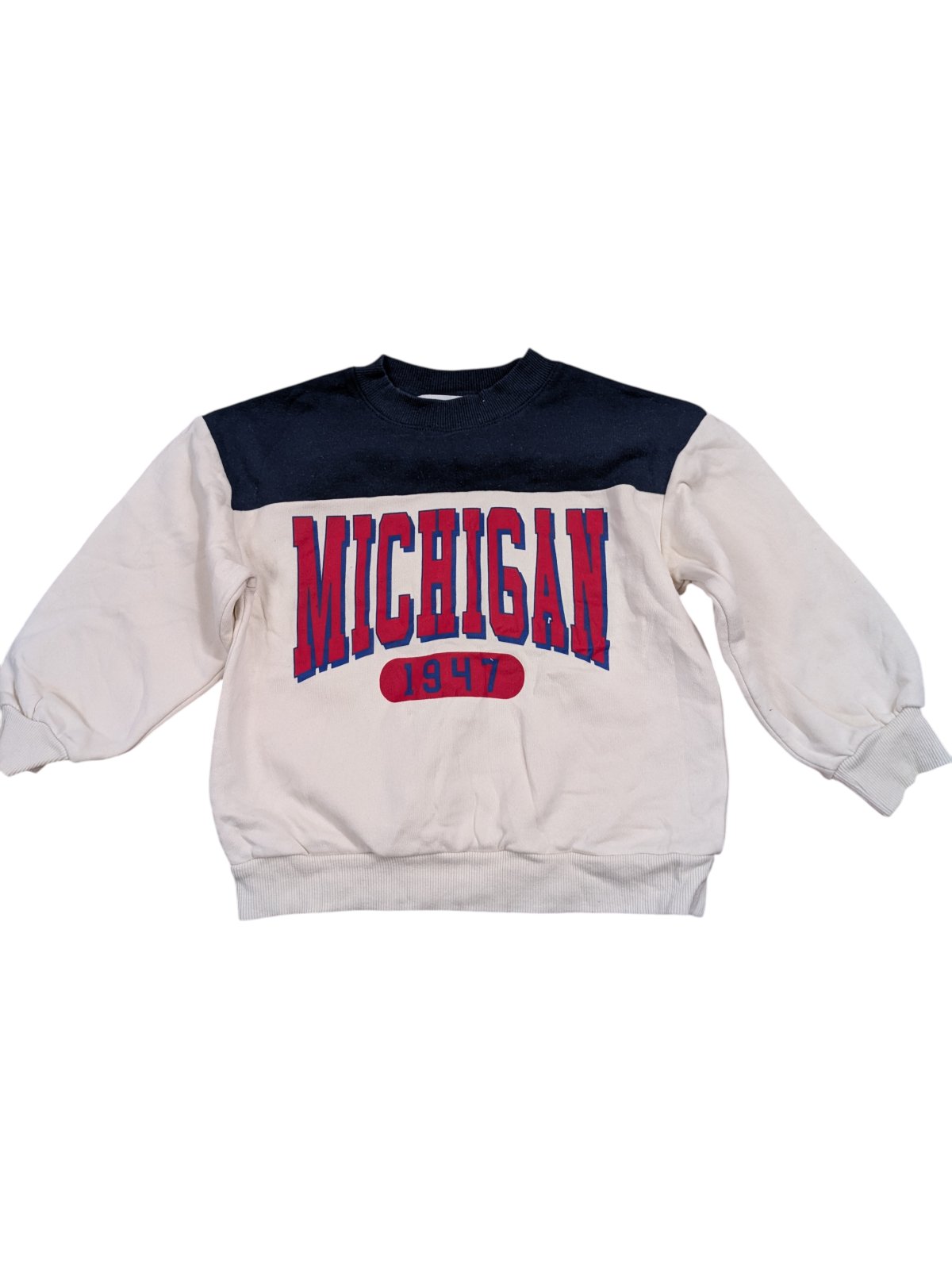 Bílo-modrá mikina s nápisem pro kluky secondhand H&M