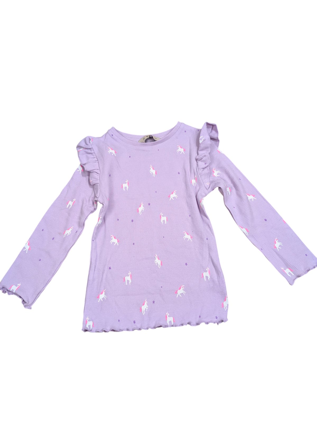 Světle fialové triko s volánky s motivem jednorožce pro holky secondhand secondhand Cherokee,F&F