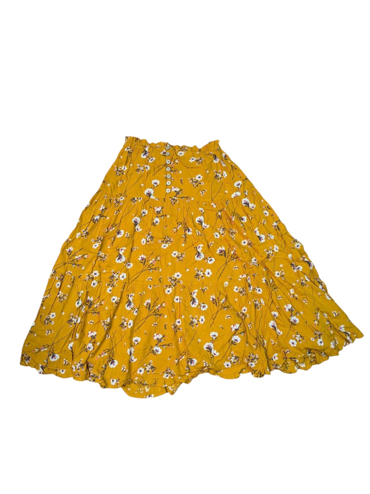 tmavě hořčicová sukně s květinami pro holky secondhand next