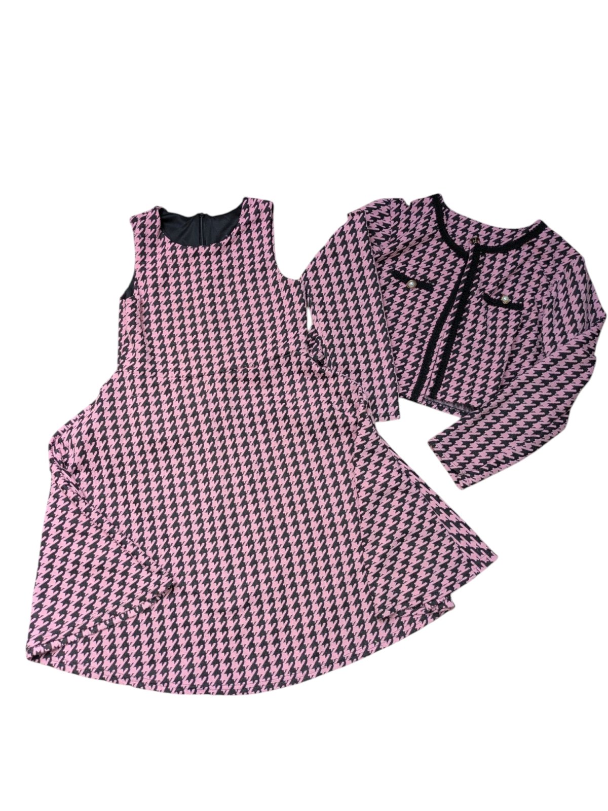 Set šaty a sako růžové se vzorem pro holky secondhand 