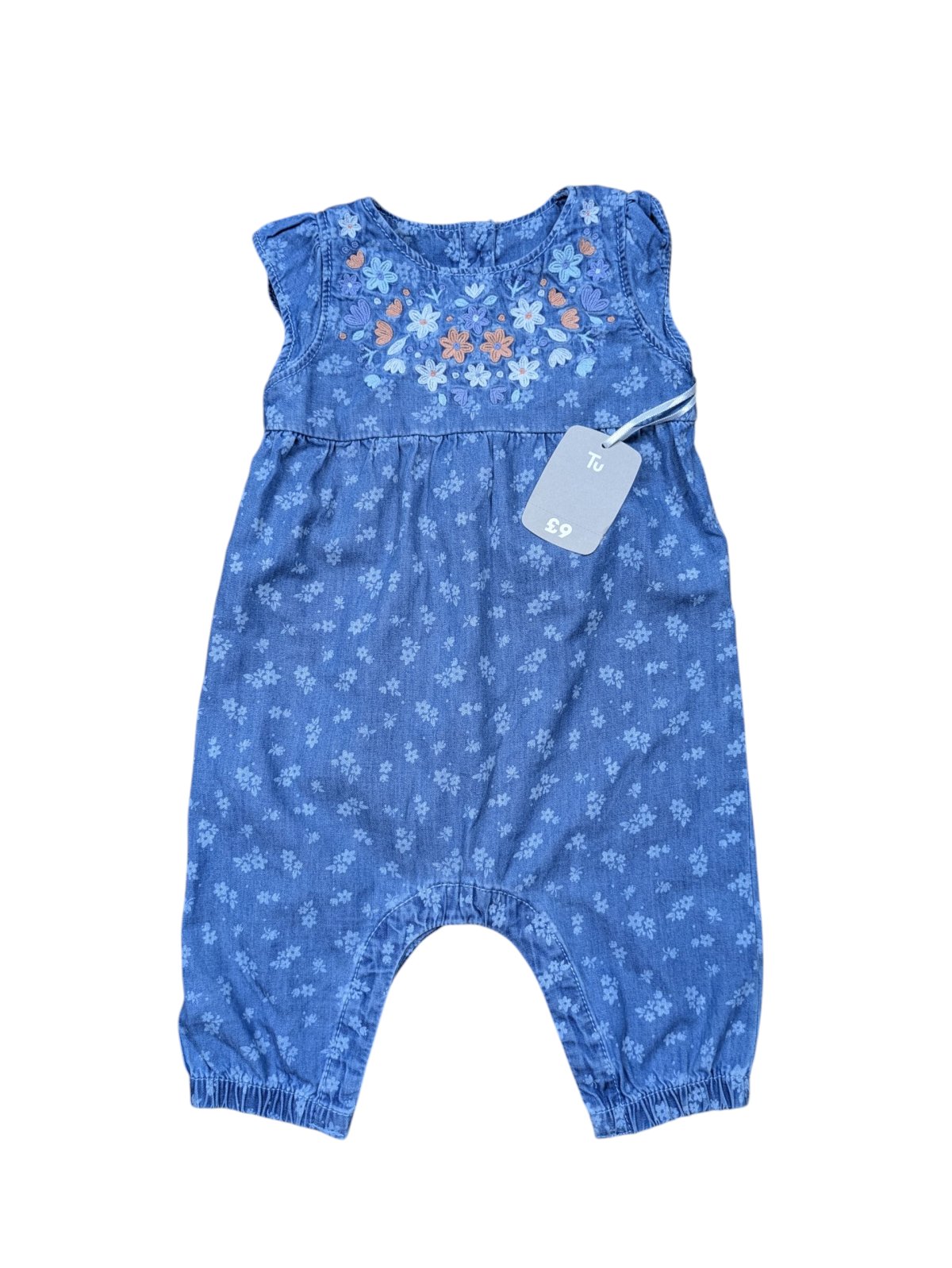 Džínový overal s kytičkami pro holky outlet TU