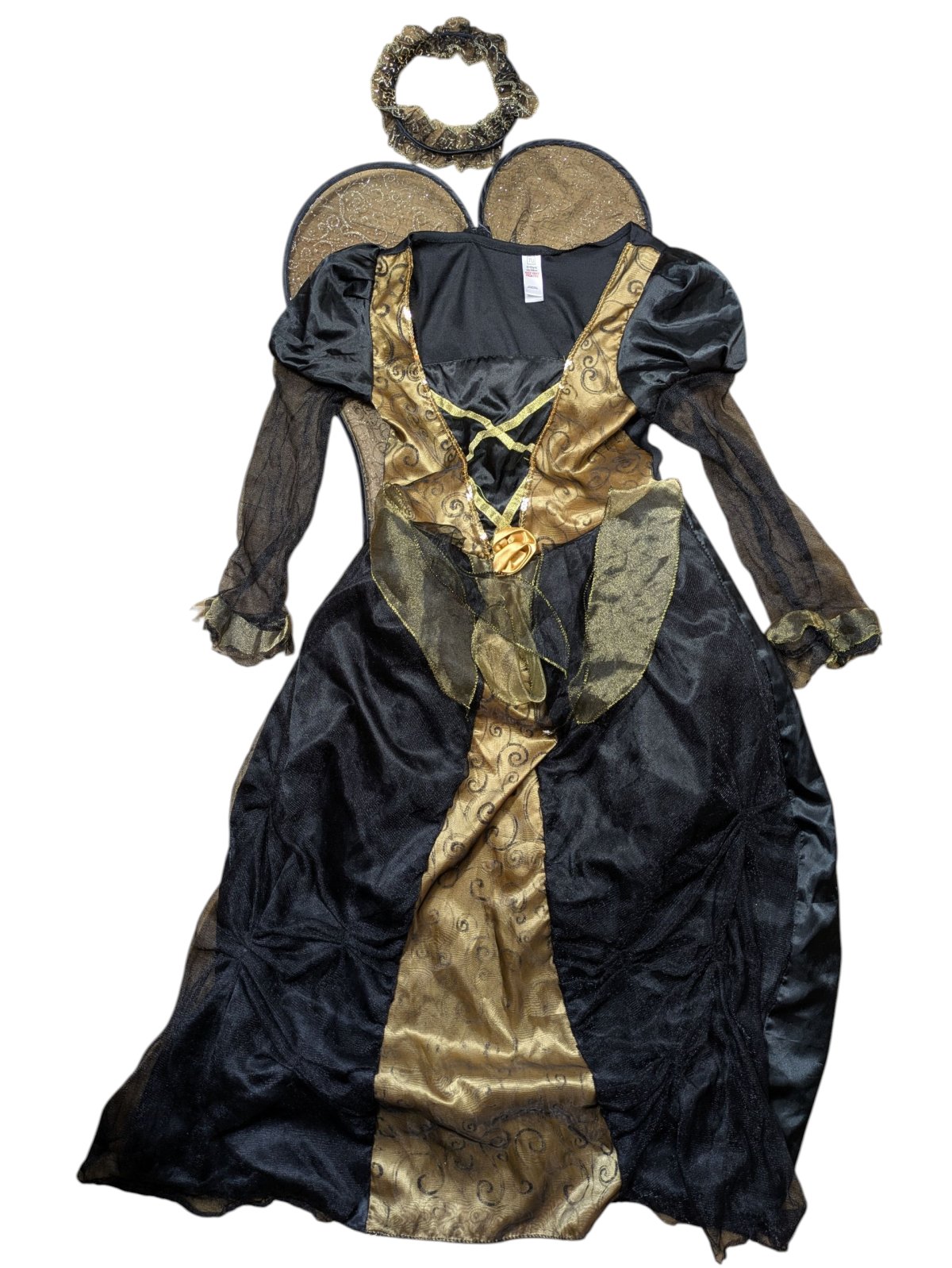 Černo zlaté šaty s křídly a čelenkou pro holky secondhand TU