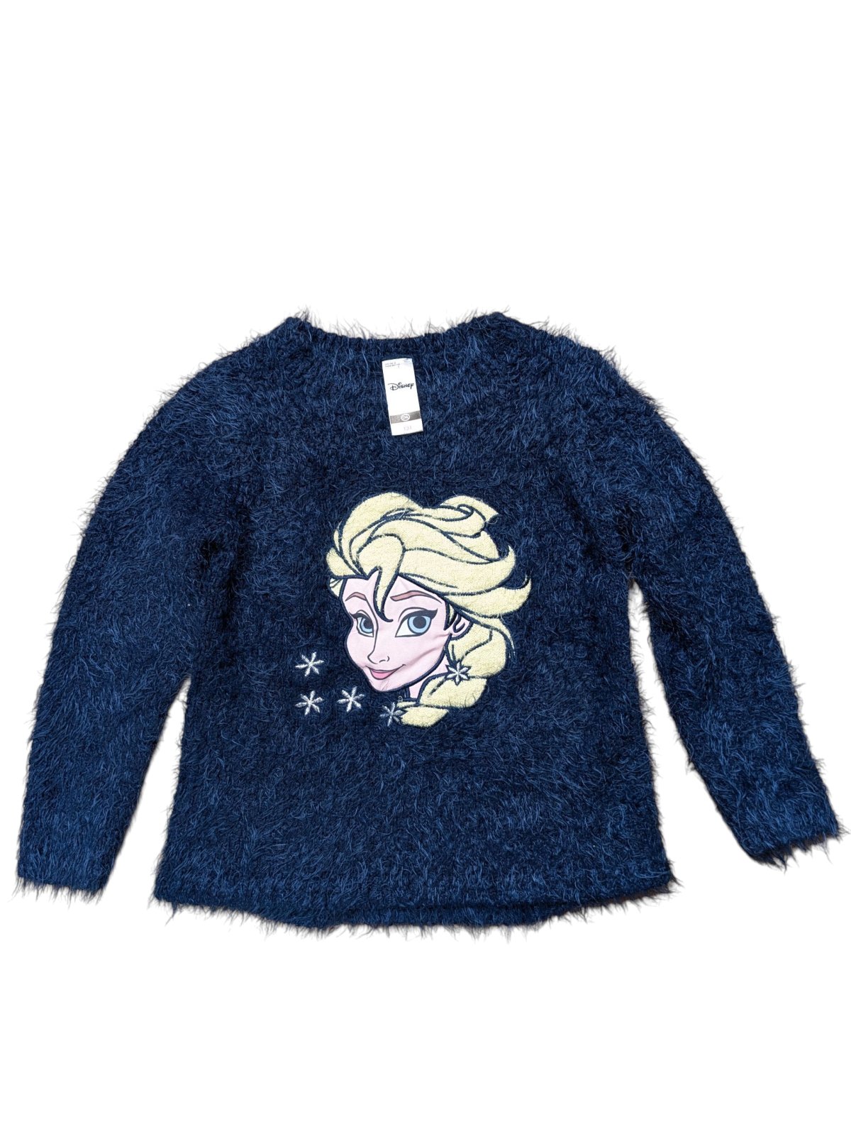 Modrý chlupatý svetr Elsa Ledové království secondhand Disney