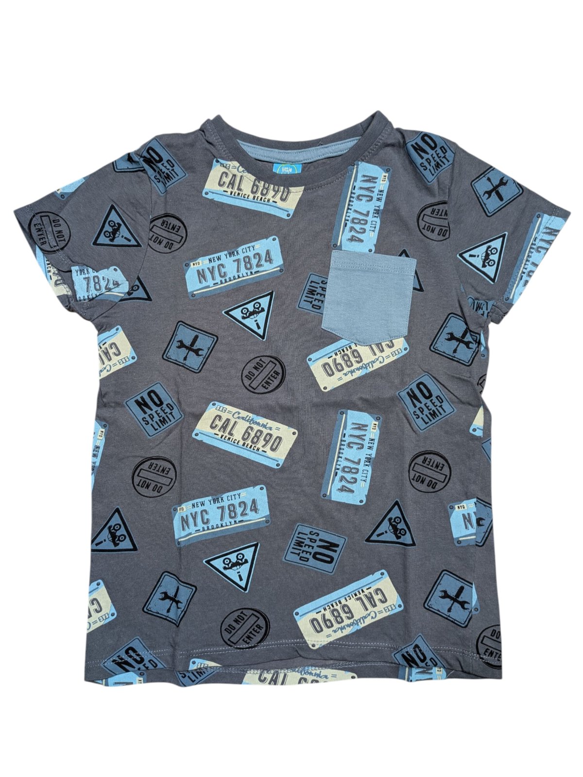 Tmavě šedé triko s obrázky kapsička pro kluky secondhand little kids