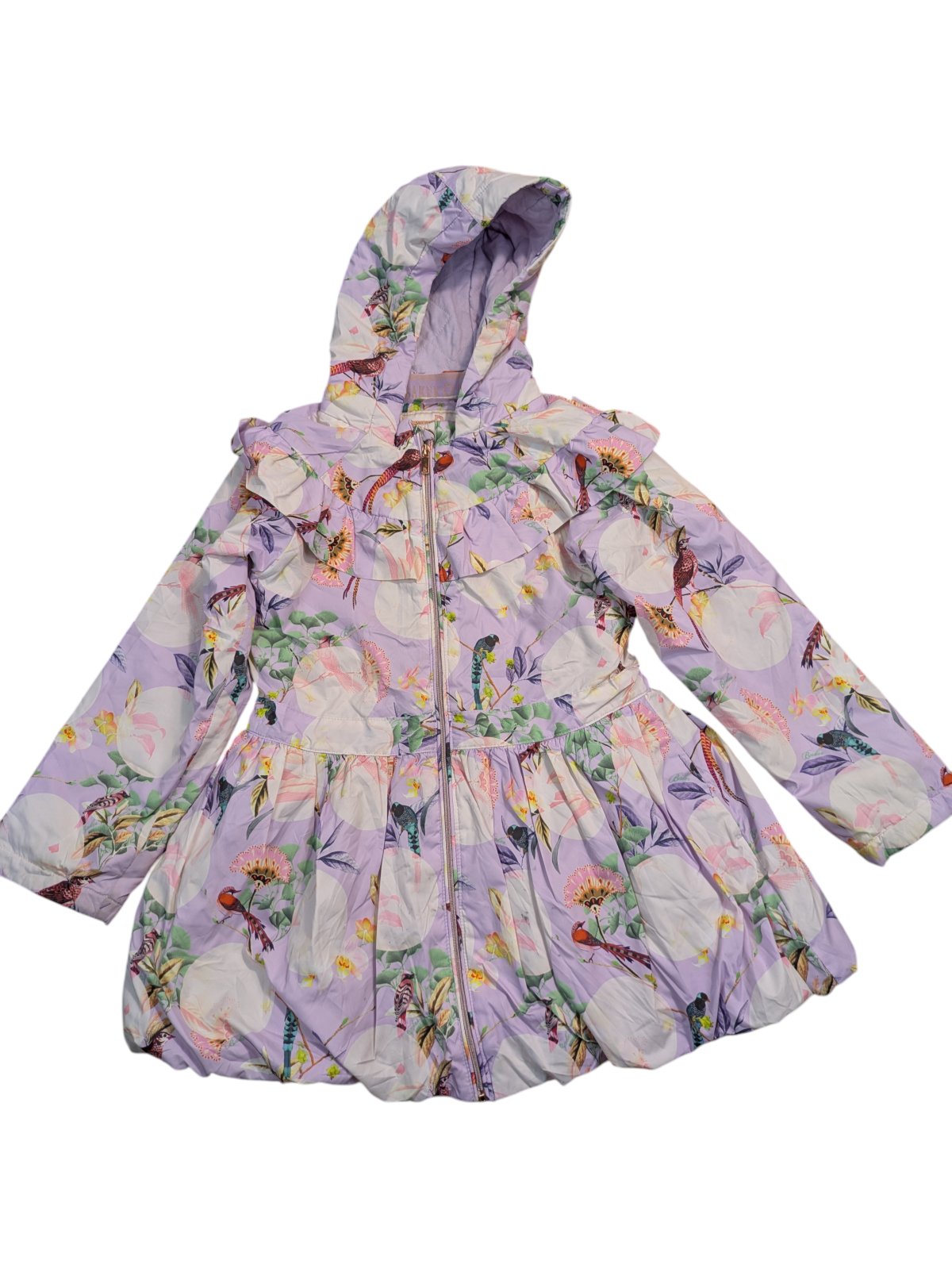 Světle fialová jarní dlouhá bunda s obrázky pro holky secondhand Baker