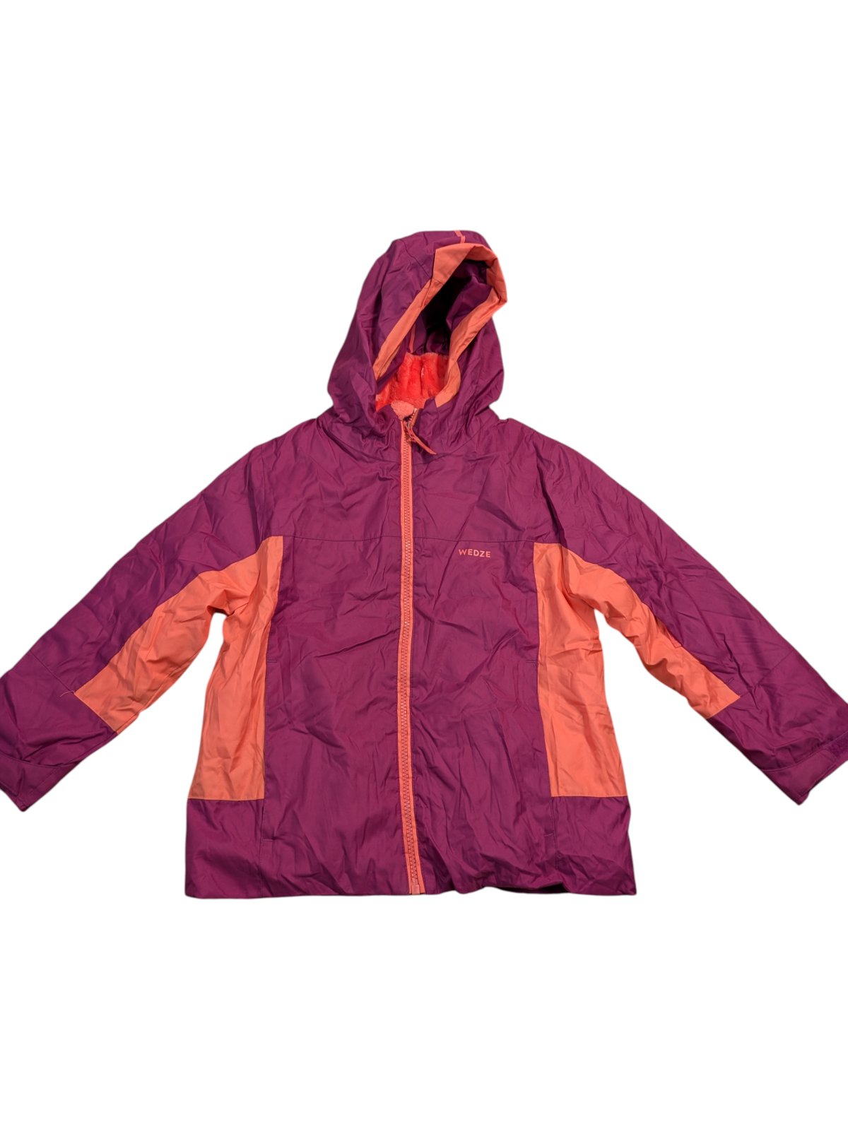 Zateplená šusťáková bunda vínová oranžová pro holky secondhand Decathlon