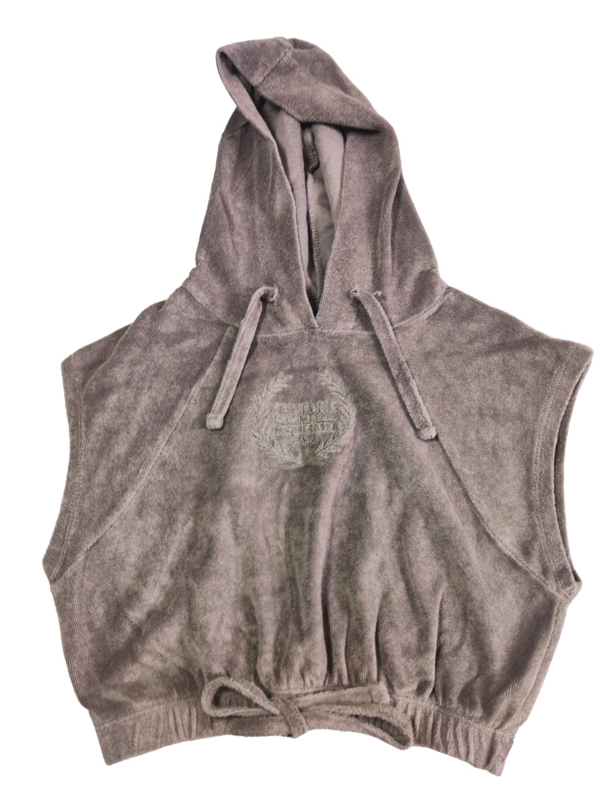 Crop triko s krátkým rukávem a kapucí hnědé secondhand