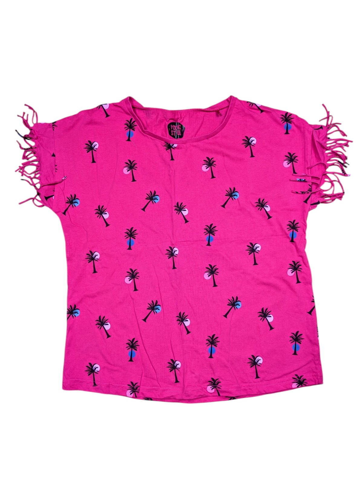 Růžové triko s palmami pro holky secondhand Young Style