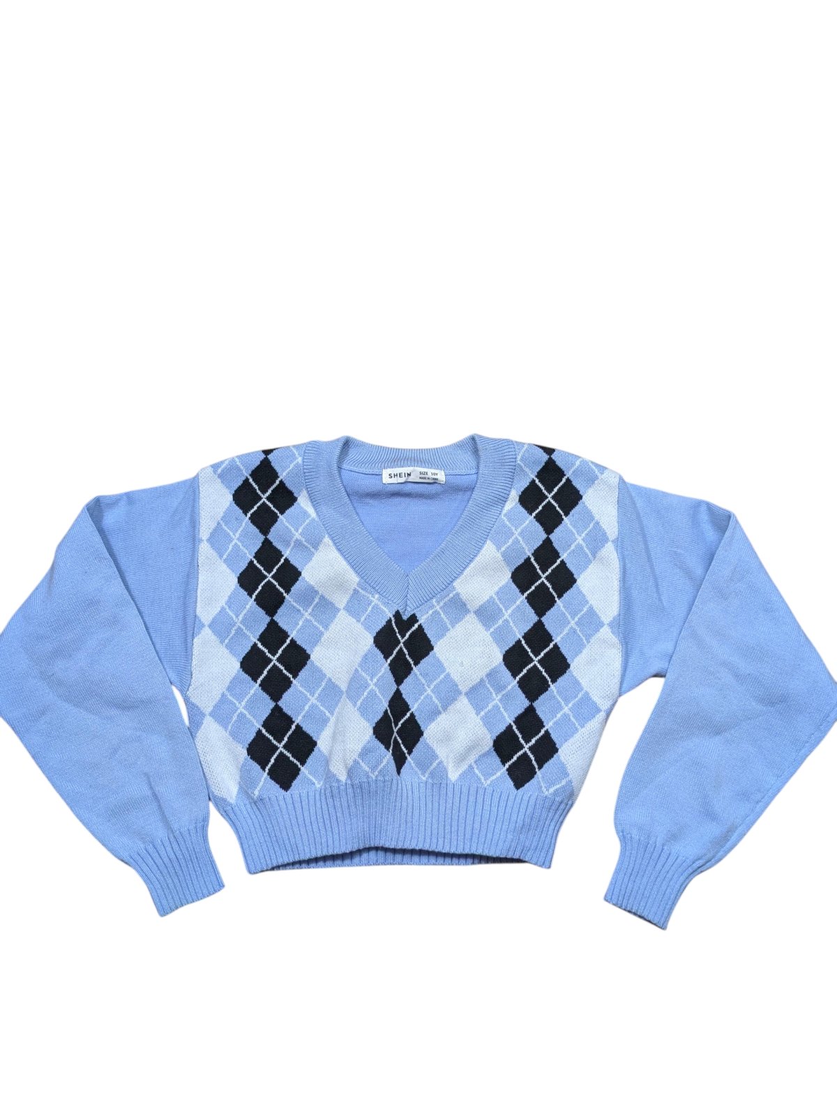 Světle modrý svetr se vzorem pro kluky secondhand Shein