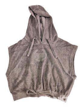 Crop triko s krátkým rukávem a kapucí hnědé secondhand