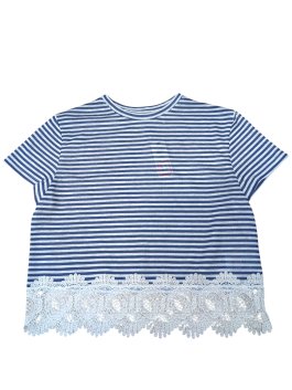 Modro bílé tričko s pruhy a krajkou pro holky outlet M&CO